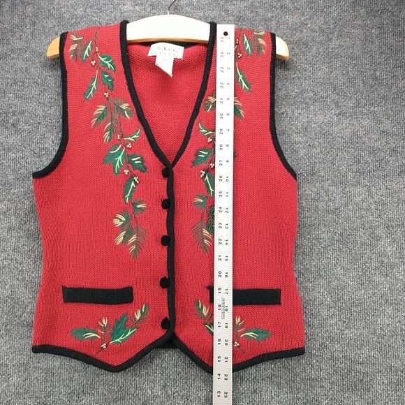Talbots Womens Knit Sweater Vest Red SZ PP Button Front V-Neck Cropped Vintage - Picture 9 of 11